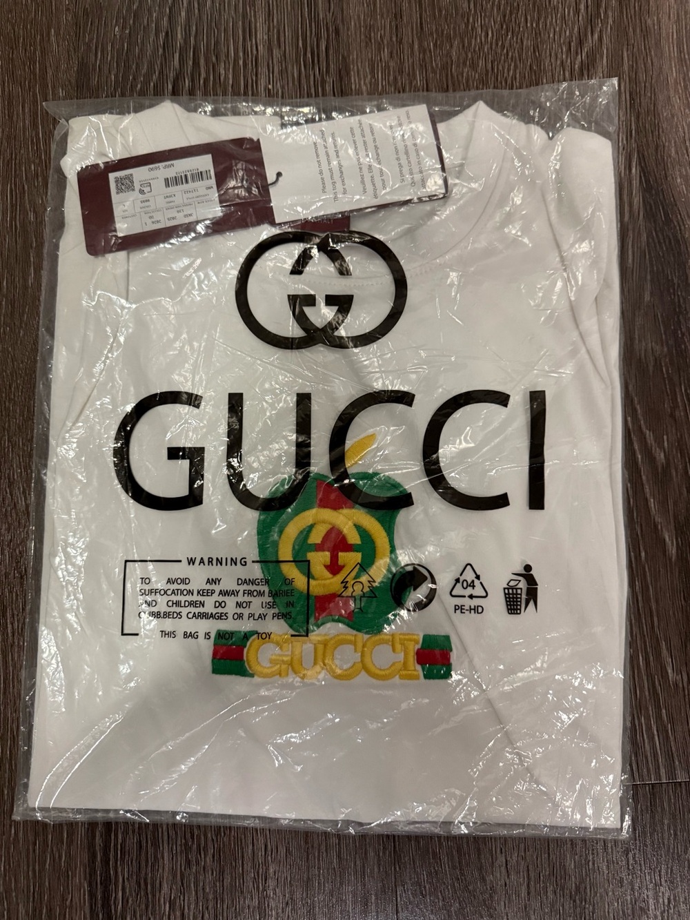 Gucci White Short Sleeve Logo Tee with Multicolor Crest
